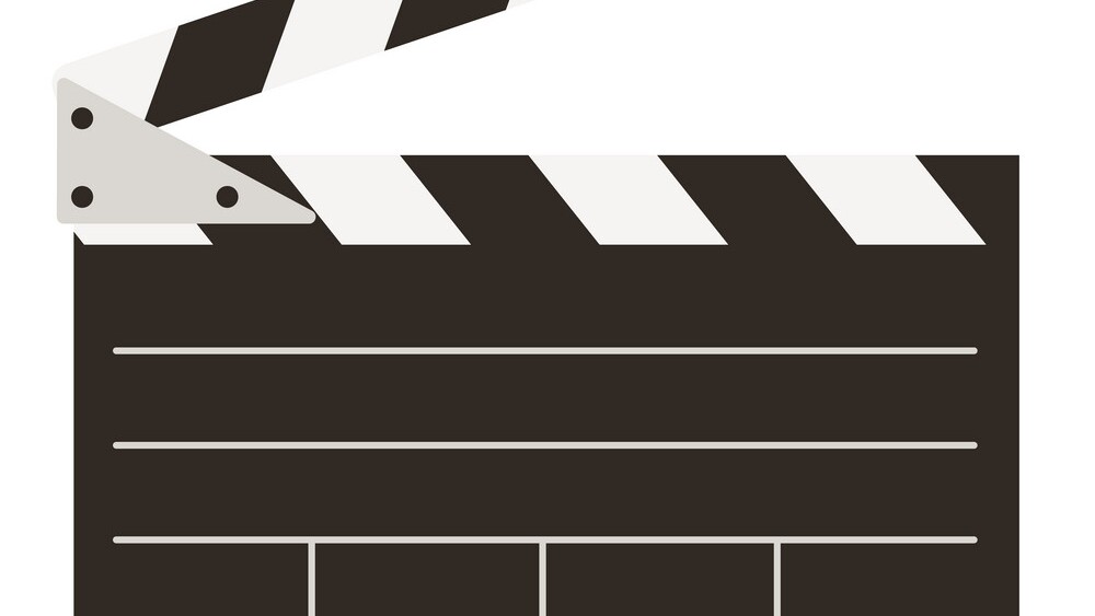 Video cinema movie clapper object logo icon isolated on white background vector illustration in retro hipster flat style. For social media, online shows, video podcasts and translations