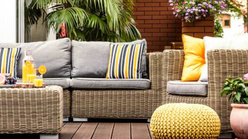 patio with pillows