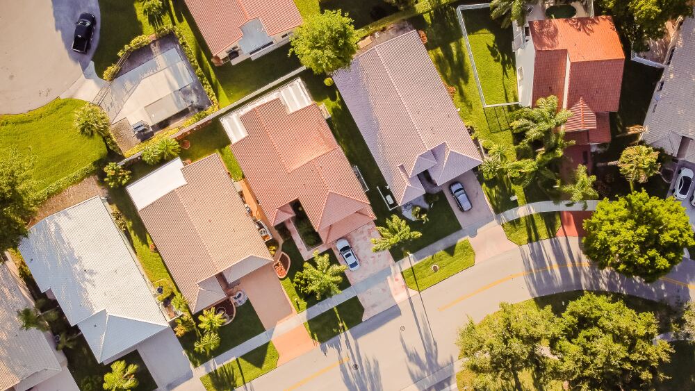 Aerial view of neighborhood 