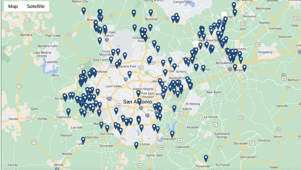 locations of new construction communities across the San Antonio area
