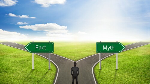 Businessman concept; choose Fact or Myth road the correct way.